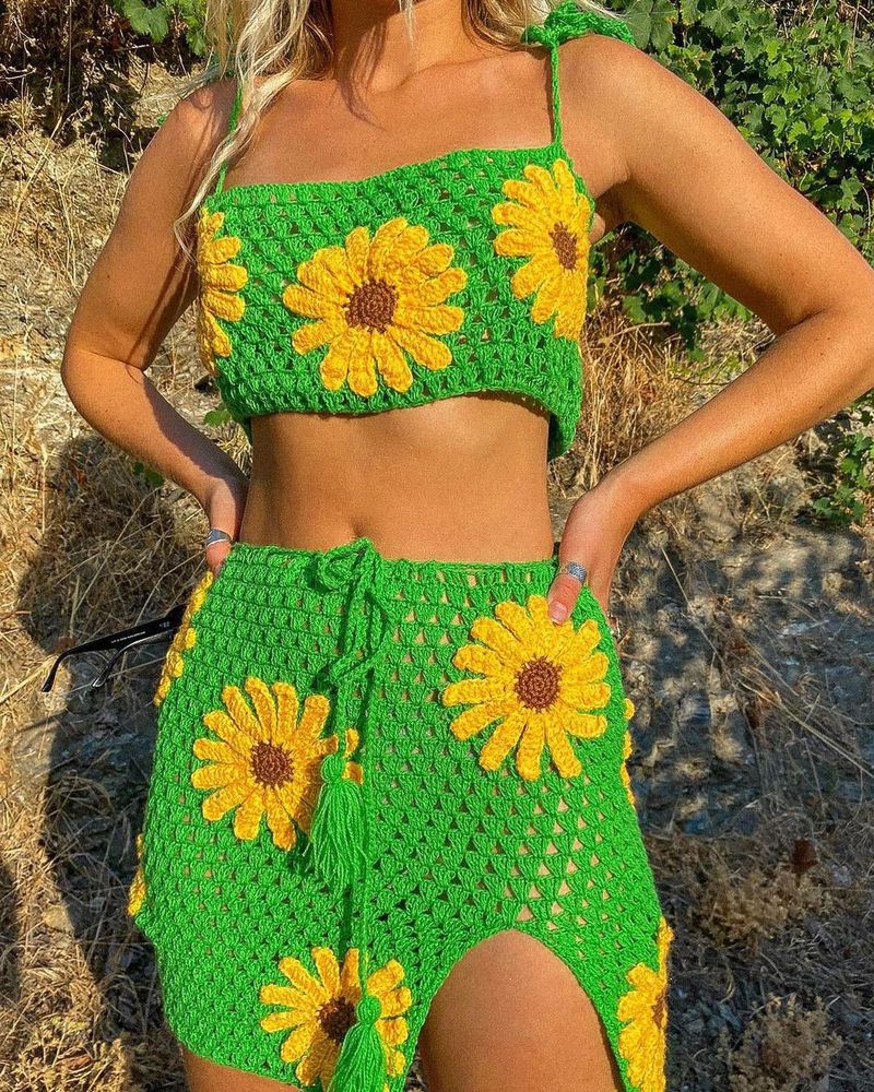 Set casual in lana all'uncinetto da donna_voghion.com