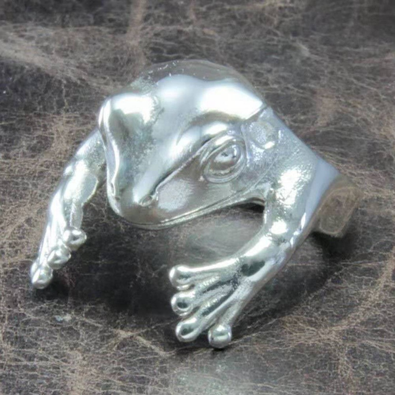 Mode Groda Padda Djur för Kvinnor Män Konstnärlig Design Retro Öppning Anpassningsbar Unisex Kvinnliga Statement Ringar Sier Färg Gåva_voghion.com
