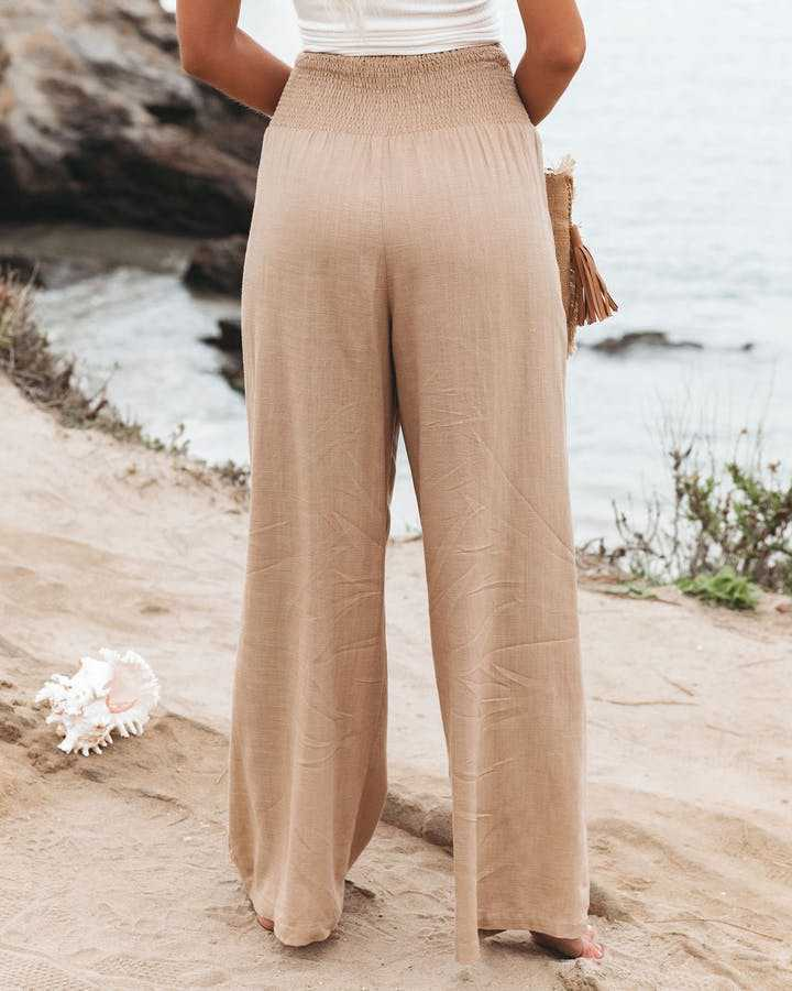 Pantalon long décontracté et polyvalent pour femme, coupe large, taille élastique, en coton, grande taille, printemps/été 2022_voghion.com