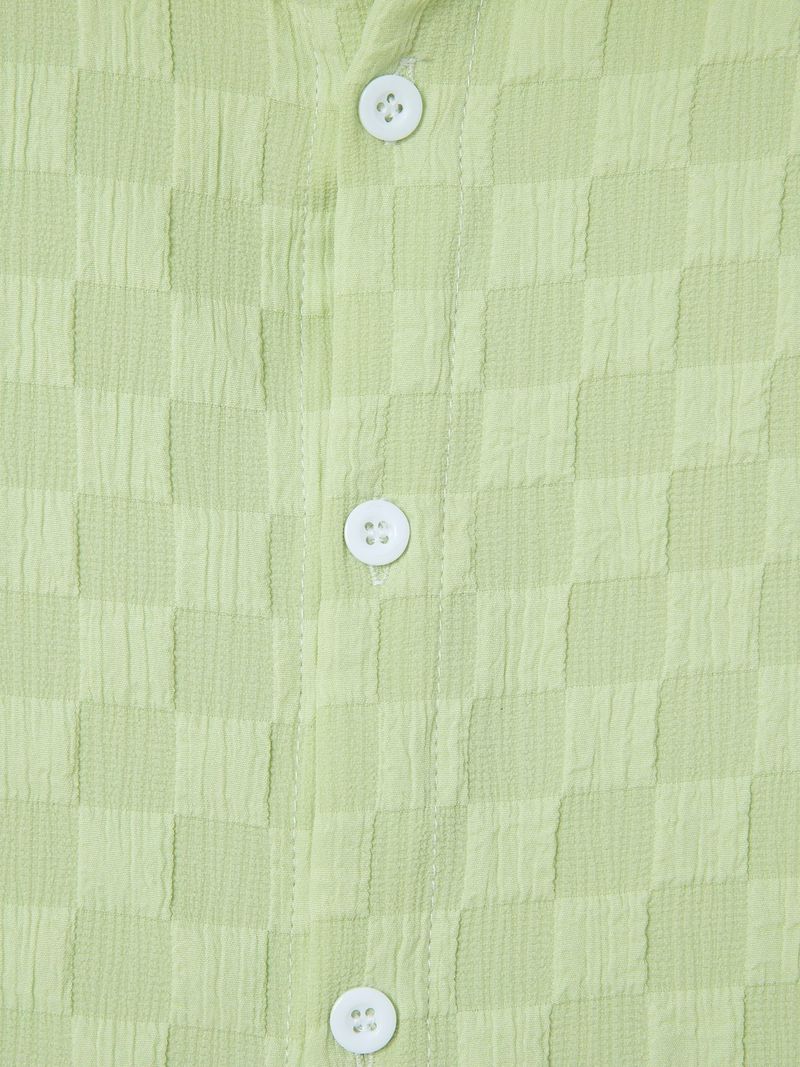 Herrenbekleidung Kariertes Jacquard-Lässiges, lockeres Kurzarmhemd_voghion.com