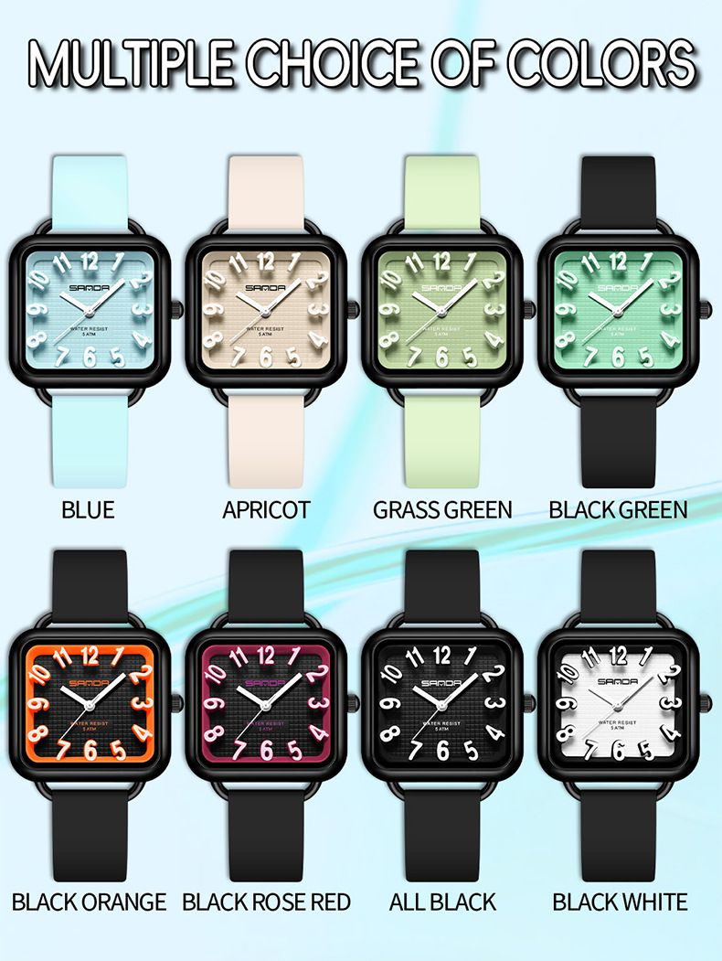 Stylish Minimalist Square Watch With Large Numerals, Waterproof Quartz Movement, Lightweight Silicone Strap For Students And Everyday Wear_voghion.com