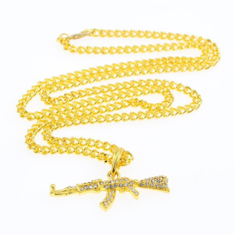 Crystal Ak 47 Strass Bling Ketting Mode Creatieve Hip Hop Machinegeweer Hanger Ketting Vrouwen Mannen Rapper Sieraden_voghion.com