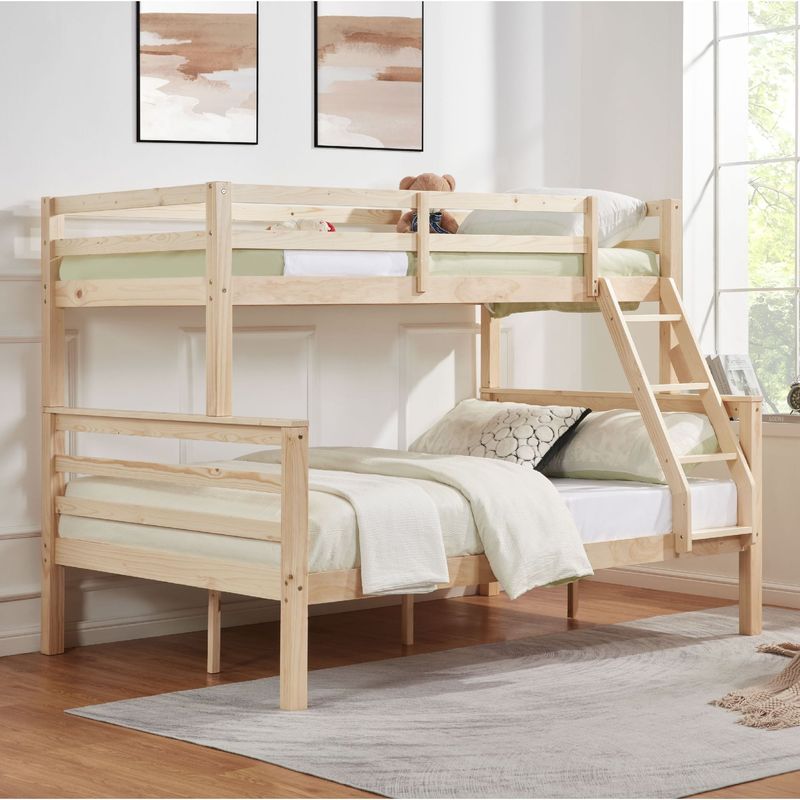 Twin Over Full Bunk Bed With Thick Posts,Wooden Bunk Bed With High Guardrail And Ladder For Kids, Teens, Dorm Rooms, And Guest Rooms,No Box Spring Needed,Natural_voghion.com