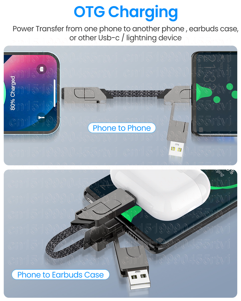60W PD 4in1 USB A/C to USB C/Lighting Fast Charging Cord Magnetic Keychain Quick Charger Data Cable for iPhone_voghion.com