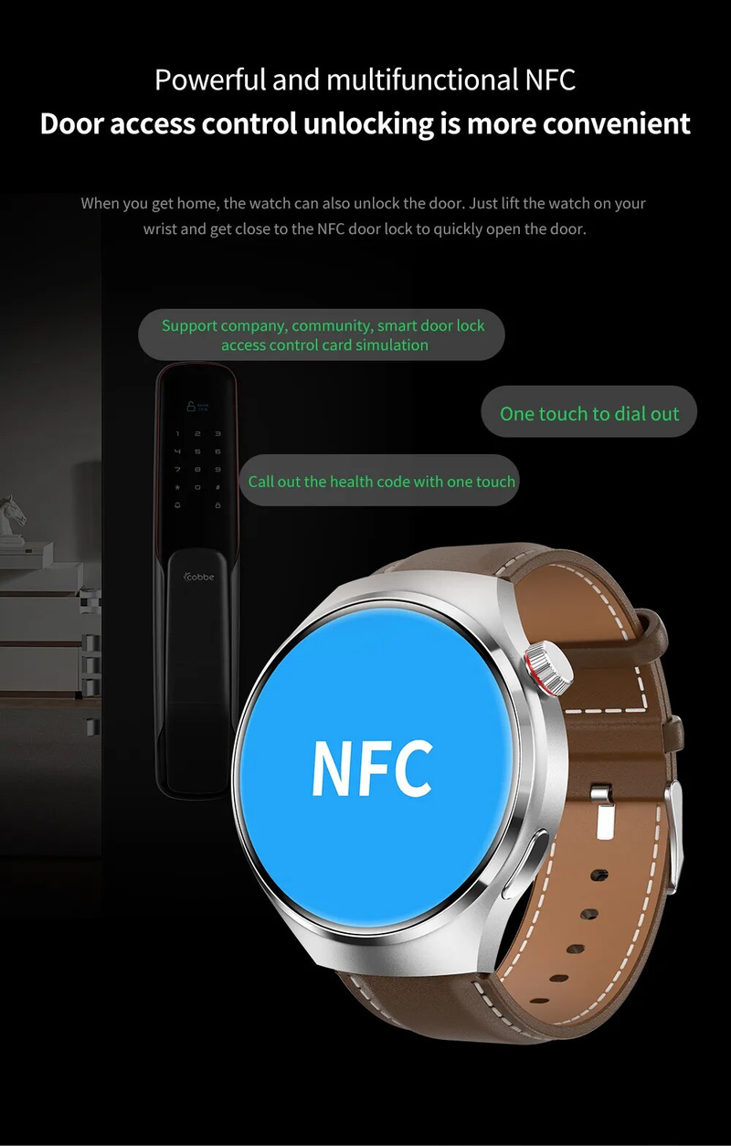 2023-as új okosórák férfi GT4 Pro 360*360 HD képernyős pulzusszám Bluetooth hívás IP68 vízálló NFC okosóra Huaweihez_voghion.com