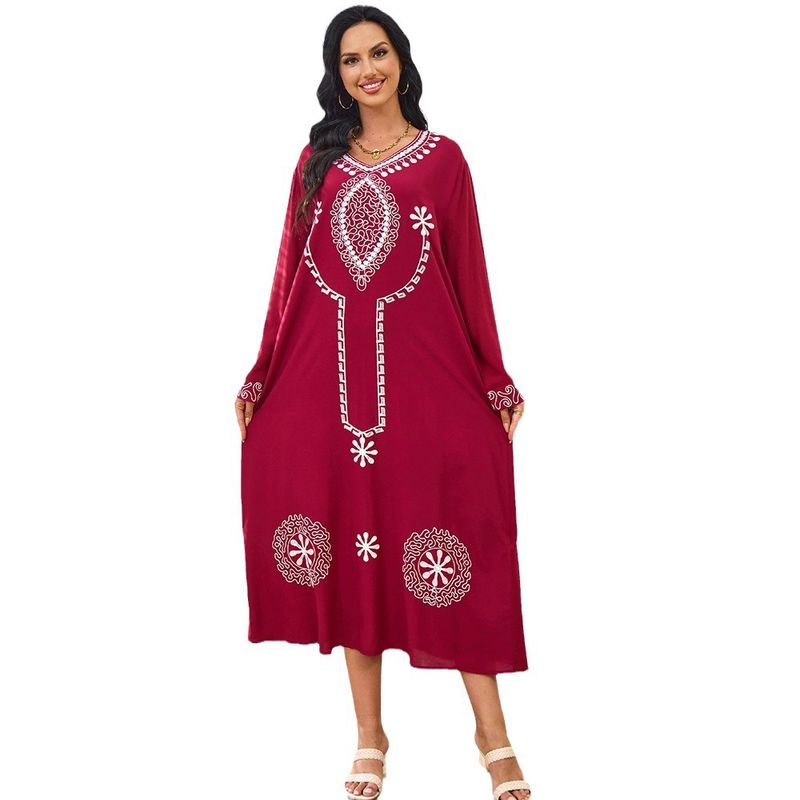 New Robe Malaysian Muslim Women's Fashion Casual Embroidered Long Sleeved Dress Abaya_voghion.com
