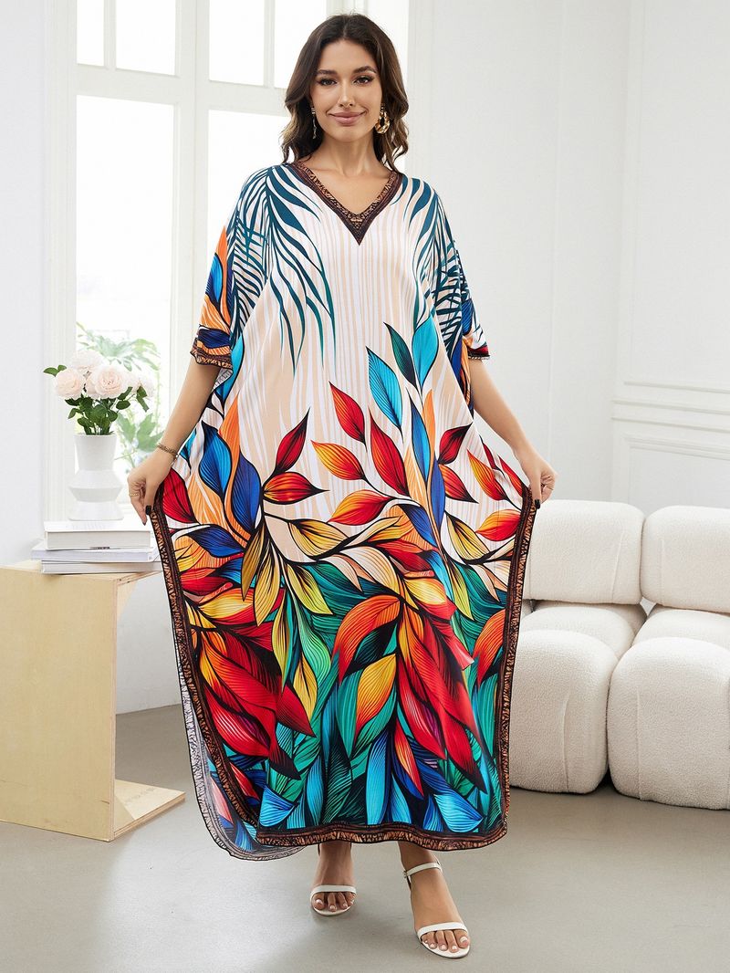 Sukienka maxi z nadrukiem w stylu boho, damska, narzutka z wiskozy – zwiewna tunika plażowa z etnicznymi wzorami, luźny krój w dużych rozmiarach, narzutka na bikini, strój na wakacje_voghion.com