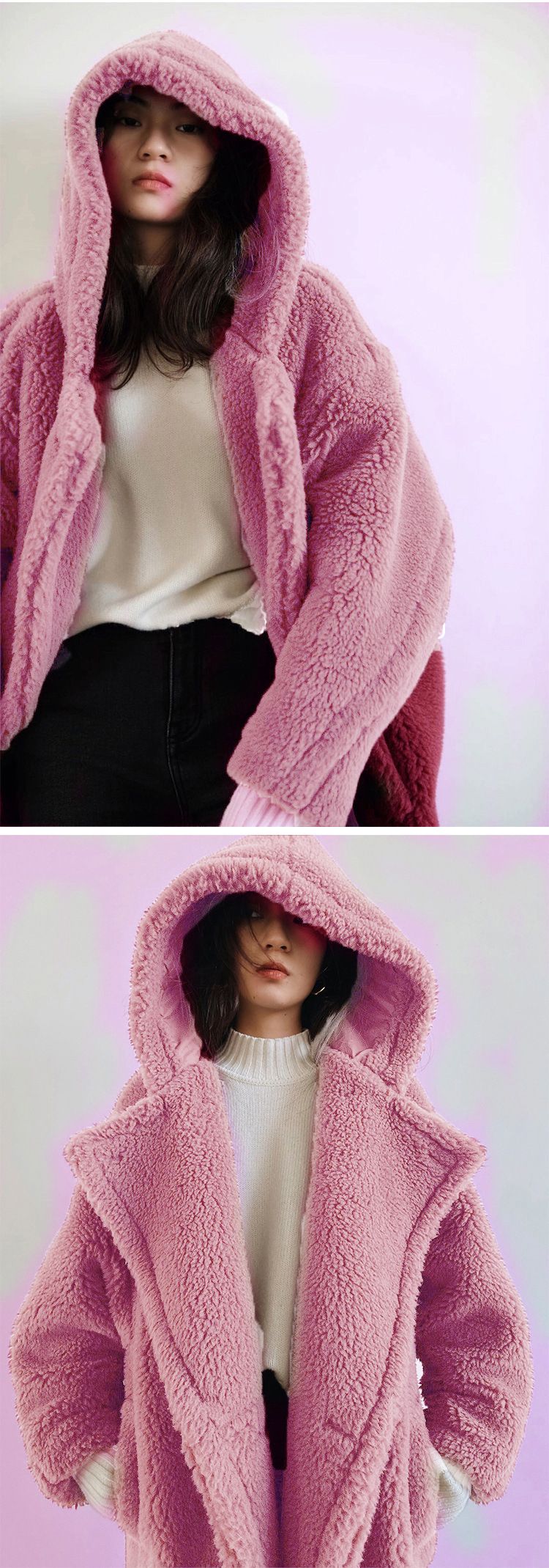 Damenbekleidung Herbst und Winter Lässiger Pelzmantel Damenmantel Mittellanger Kapuzenrevers Modischer Lammwolle-Temperament-Trend_voghion.com