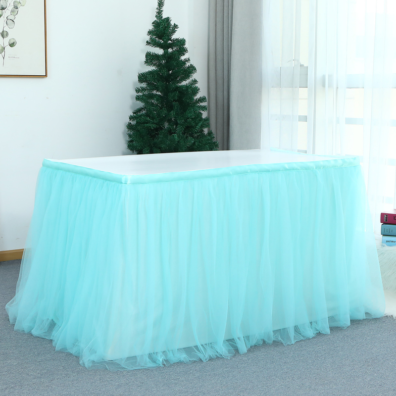 Mesh Table Skirt Birthday Party Halloween Christmas Dessert Table Skirt European and American Colorful Mesh Pleated Table Skirt_voghion.com