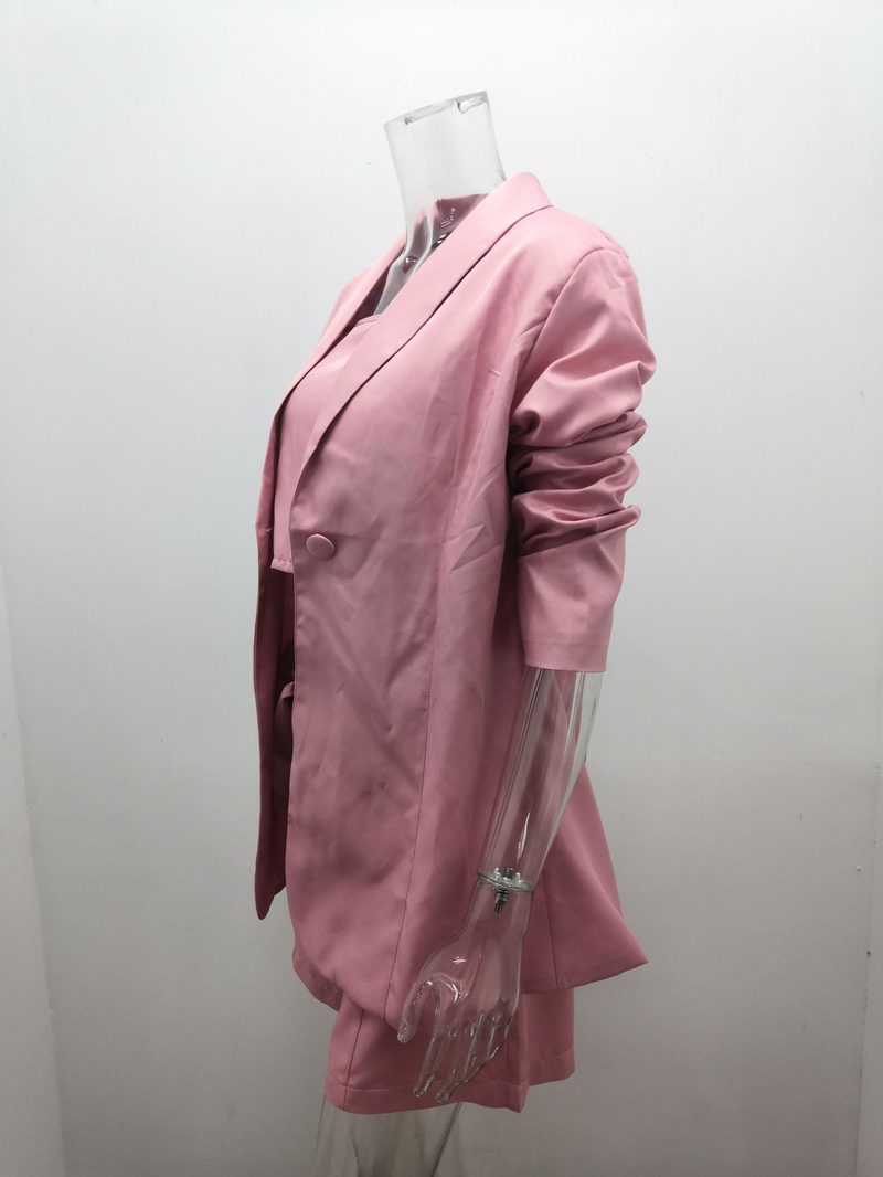 2023 Spring/Summer Solid Tank Top Suit Coat Fashion Temperament High Waist Shorts Three Piece Women's Wear_voghion.com