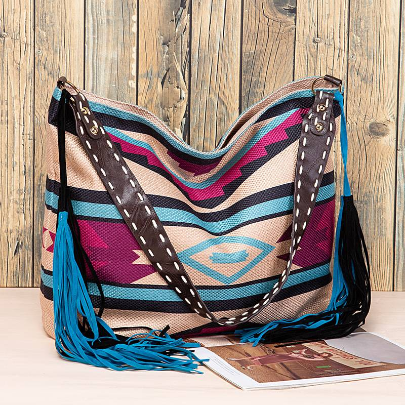 Borsa a tracolla in lino di cotone intrecciato a mano di nuova moda di design bohémien vintage_voghion.com