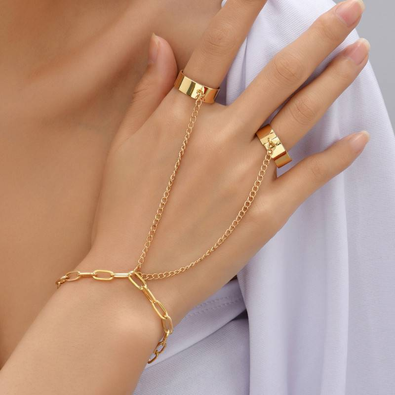 Creatieve Vlinder Link Chain Armband Aangesloten Vinger Ring Bangle Armbanden voor Vrouwen Gekoppeld Handharnas Paar Sieraden Geschenken_voghion.com