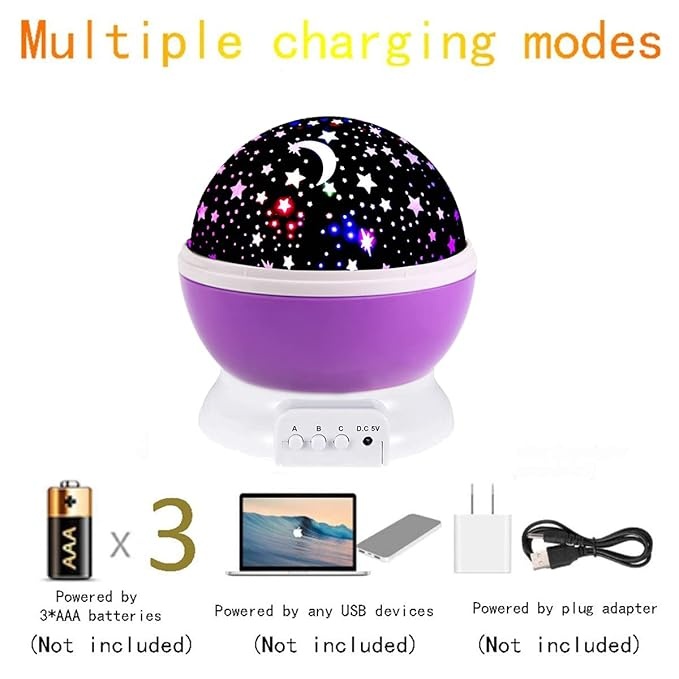 Projetor de lua e estrela rotativo 360°, lâmpada de mesa com 12 modos de luz que mudam de cor, USB, adequado para decorações de festa de quarto e presentes_voghion.com