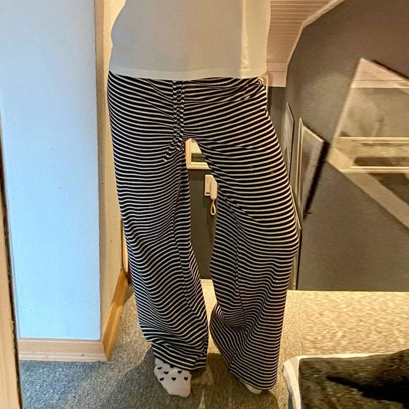 Lässige Streifen Niedrige Taille Baggy Jogginghose Kordelzug Elastische Hose Frauen Beiläufige Lose Gerade Bein Hosen Sommer Streetwear_voghion.com