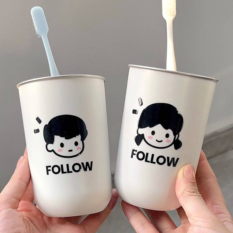 Male And Female Couple's Mouthwash Cup With High Aesthetic Value, Simple Cartoon Toothbrush Cup, Anti Drop Dental Jar, Dental Cup, Toothbrush Cup_voghion.com