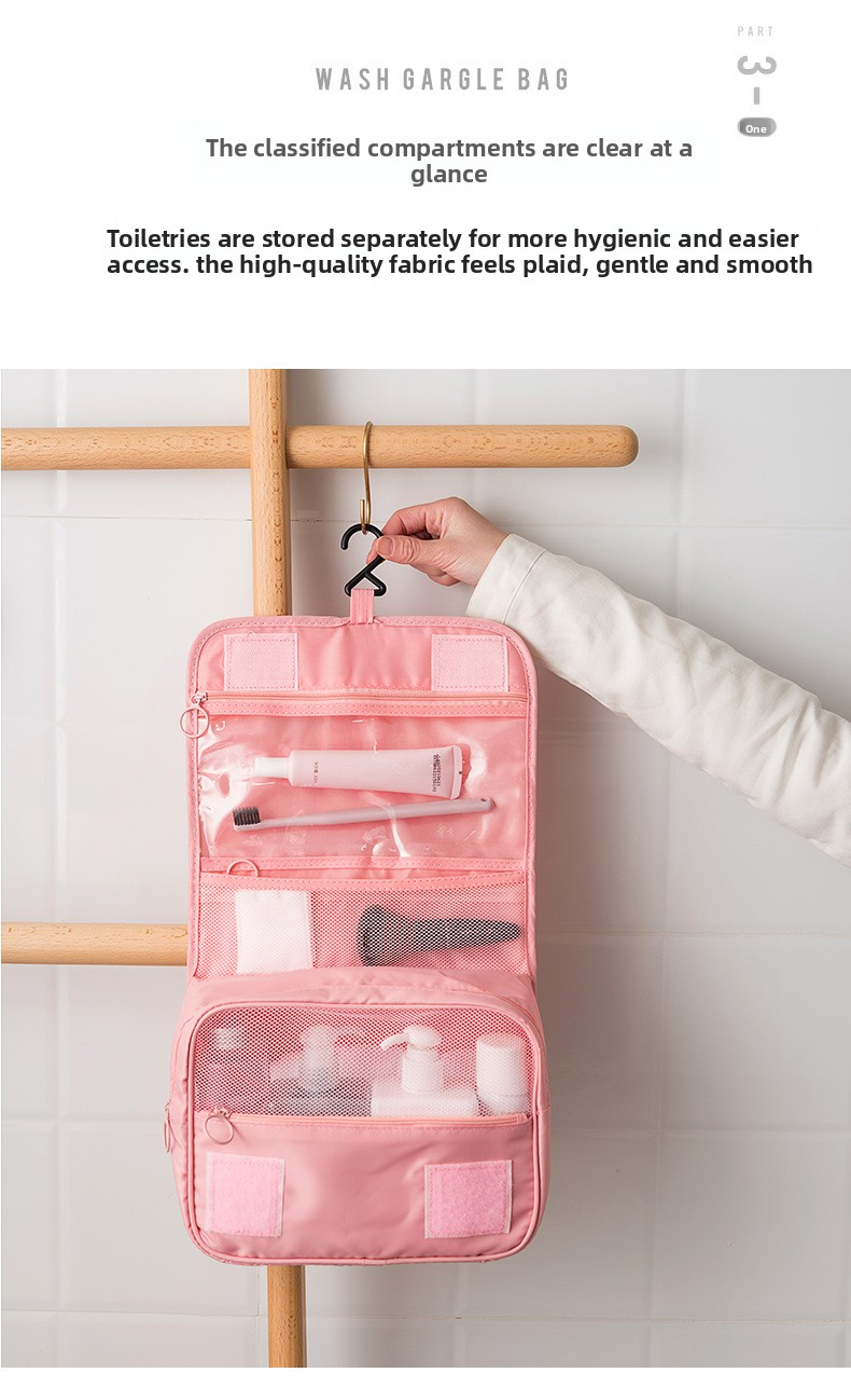 Waterproof Hanging Toiletry Bag – Large Capacity Travel Cosmetic Organizer With Multiple Pockets, Portable Oxford Fabric Wash Bag For Women & Men_voghion.com