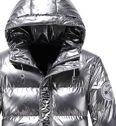 Men's Clothing Unisex Winter Puffer Jacket - Trendy Nylon Coated Hooded Coat With Fleece Lining For Couples (Glossy Black, Metallic Gray)_voghion.com
