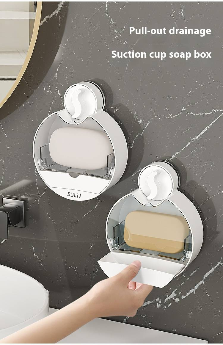 Portasapone a ventosa con apertura a ribalta – Portasapone da bagno a parete senza fori con scarico (grigio/blu/tortora)_voghion.com