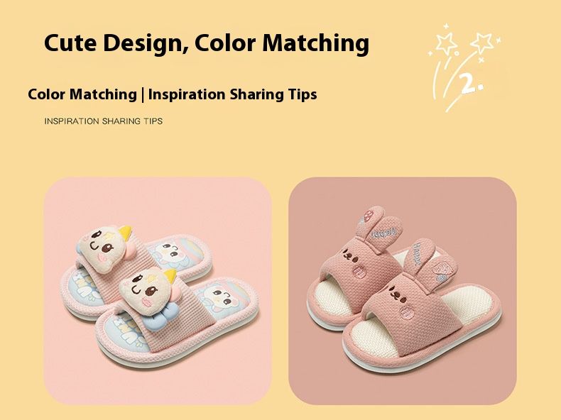 Pantofole traspiranti in lino per bambini con adorabili disegni di animali - Scarpe da casa con suola morbida per bambini e bambine, sandali leggeri per interni/esterni_voghion.com