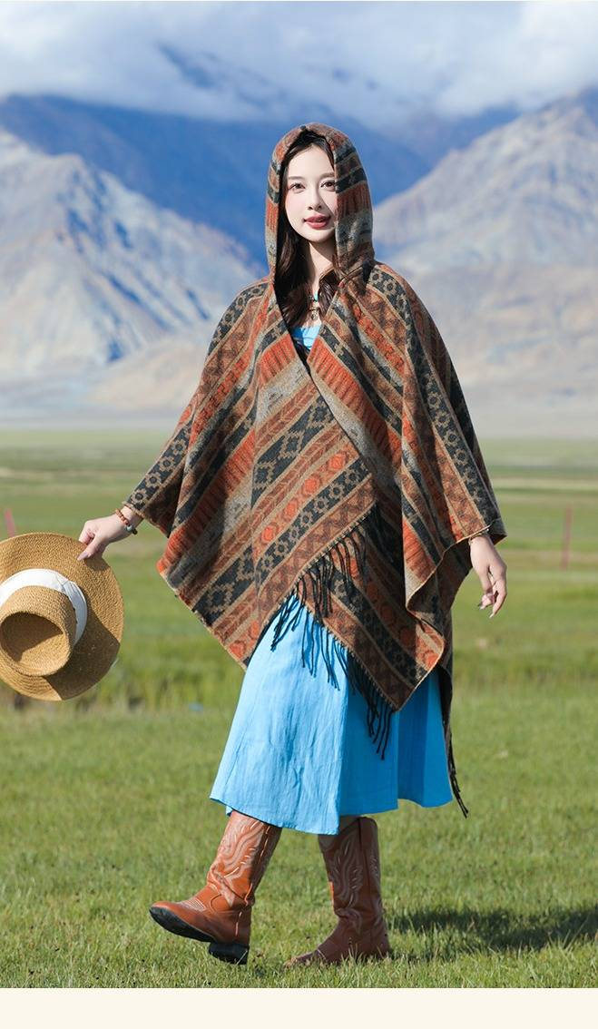 Vintage Ethnic Scarf For Women - Warm Winter Shawl, Travel Wrap, Bohemian Blanket Scarf With Plaid Pattern_voghion.com