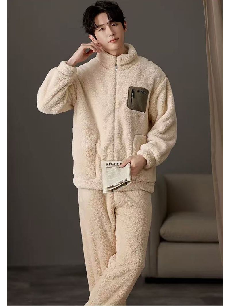 New Warm Coral Velvet Couple's Set Pajamas Winter Size Plus Velvet Thickened Set Home Furnishings_voghion.com