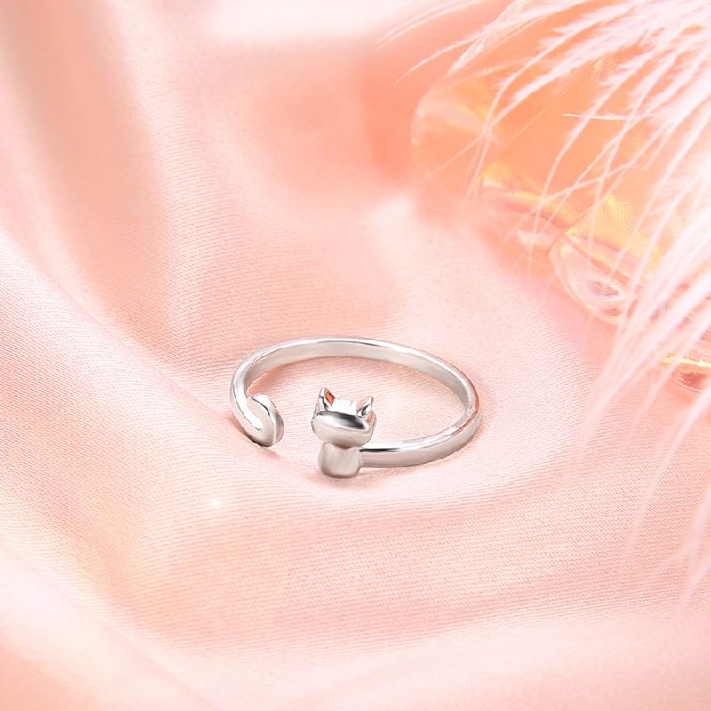 Anello da donna con gatto aperto in argento alla moda_voghion.com
