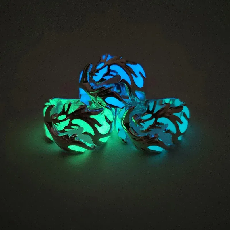 Gorące wyprzedaże Świecący pierścień smoka do regulacji rozmiaru Mn Arrsting Noctilucnt Night Light świecący w ciemności księżyca Jwlry_voghion.com