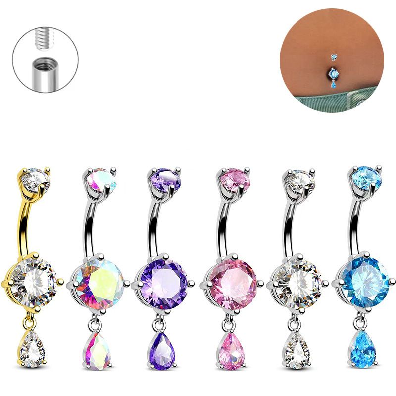 Piercing all'ombelico sexy multicolore alla moda transfrontaliera in acciaio inossidabile con zircone curvo_voghion.com