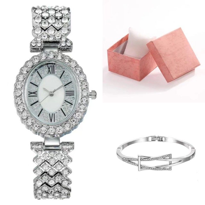 Dameshorloges Mode Ovale Diamant Armband Horloge Mode Kwarts Horloge Set_voghion.com