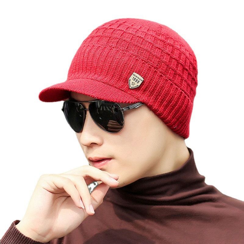 New Copper Label Scarf Two-Piece Set For Men, Knitted Scarf, Autumn And Winter Fleece-Lined Hat, Warm Wool Hat_voghion.com