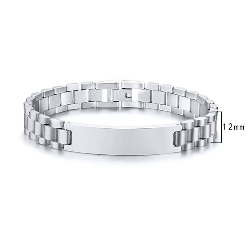 Bracciale da uomo in titanio regolabile con etichetta curva e cinturino in acciaio inossidabile dorato con incisione, vendita all'ingrosso di gioielli da donna_voghion.com