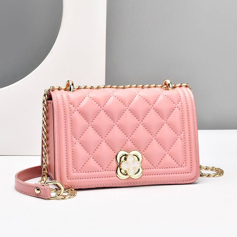 Fashionable 2024 New Gradient Color Small Frrant Wind Diamond Grid Chain Minimalist Temperament Women's One Shoulder_voghion.com