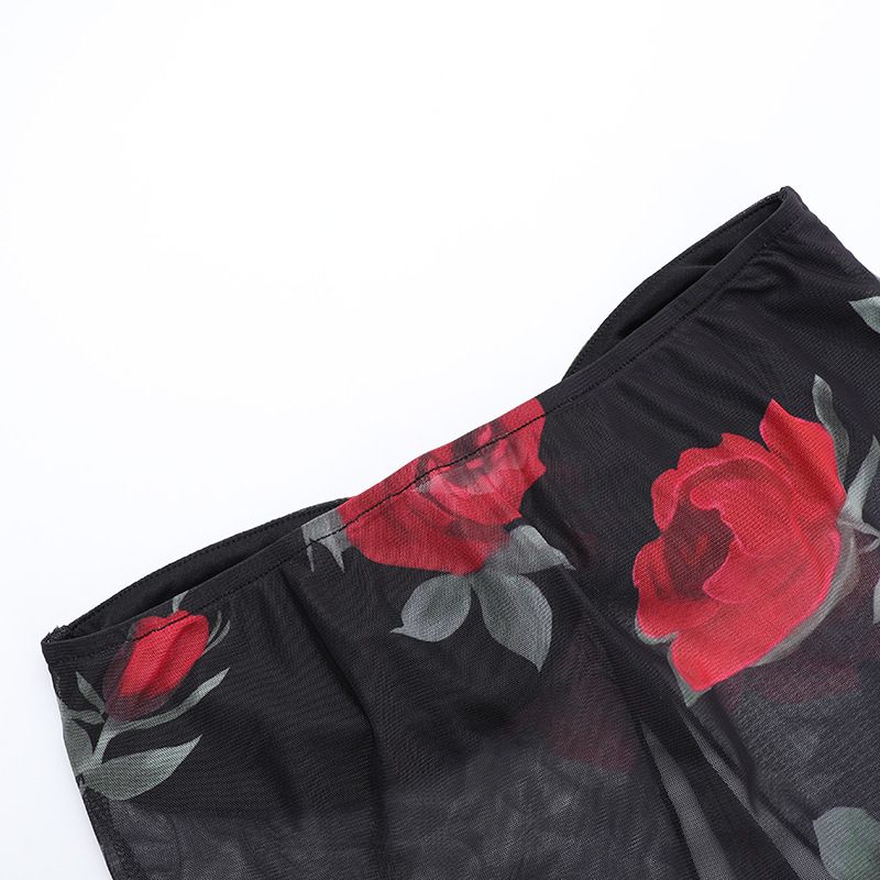 Women's Clothing Fashion Mesh Printed Tube Top Skirt Suit Summer New Slim Fit_voghion.com