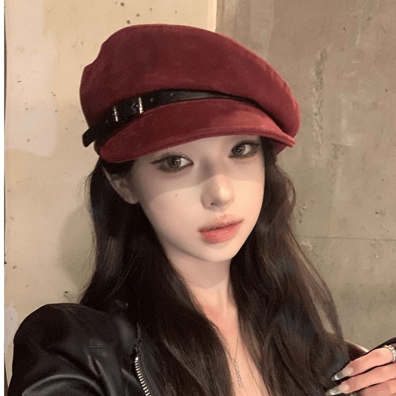 Herbst Winter Neue Gürtel-Schiebermütze für Damen im britischen Stil, modische Schiebermütze, Entenschnabelmütze, achteckige Baskenmütze, trendig_voghion.com