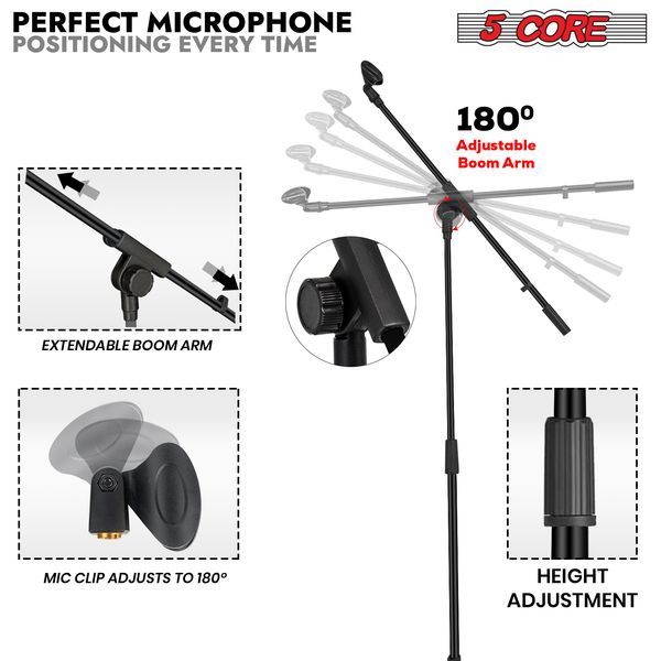 5 Core Tripod Mic Stand Floor Adjustable 18 To 72 Inches Sturdy Boom Arm Holder Microphone Stands Pedestal Para Microfono For Singing MS 080_voghion.com
