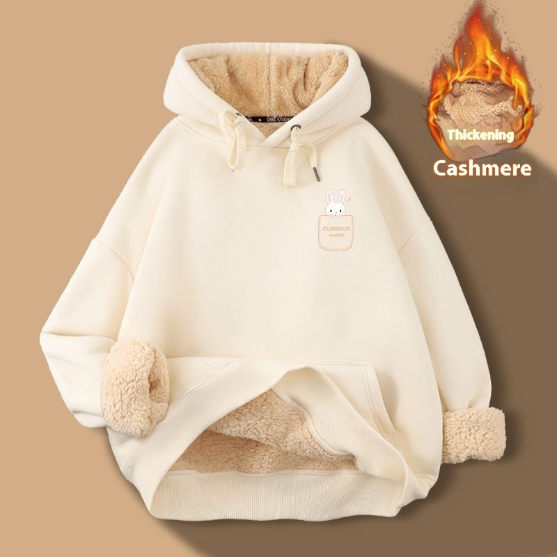 Hooded lamb shoulder black hooded sweatshirt for autumn winter, with thickened and extra thick one-piece fleece_voghion.com