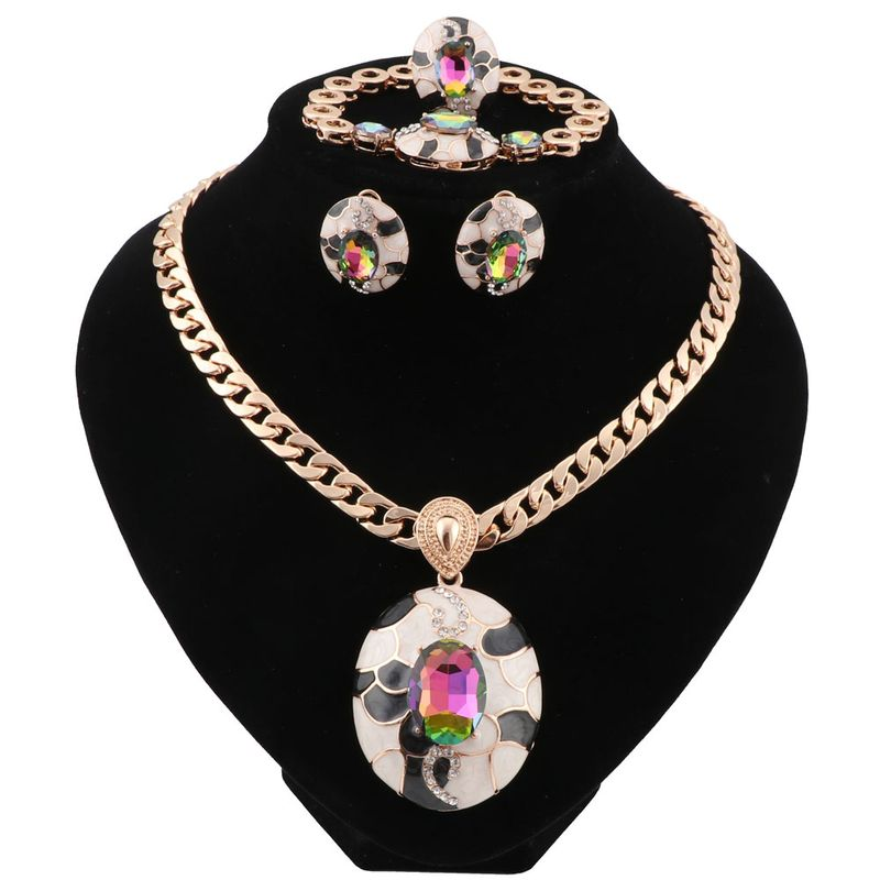Fashion Women African Beads Trendy Party Costume Gold Color Crystal Necklace Earring Jewelry Sets_voghion.com