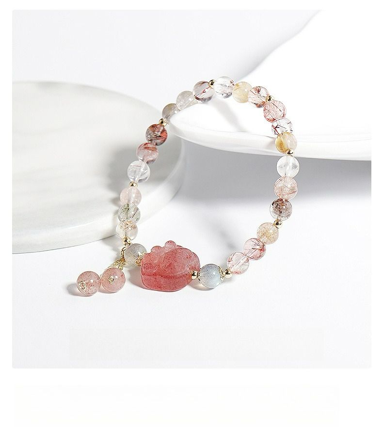 Round Natural Crystal Bracelet Niche Design Fringed Bracelet Strawberry Crystal Cat Claw Bracelet Bracelet Jewelry Gifts_voghion.com