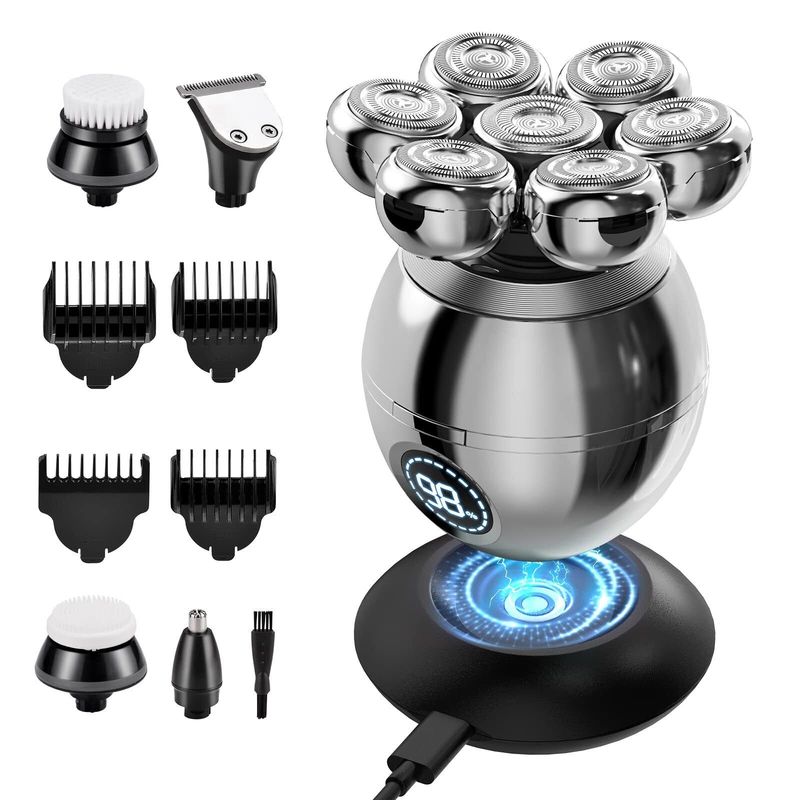 Herren 7D Kopfrasierer Wasserdichter Elektrorasierer LED-Anzeige USB-Ladeset_voghion.com