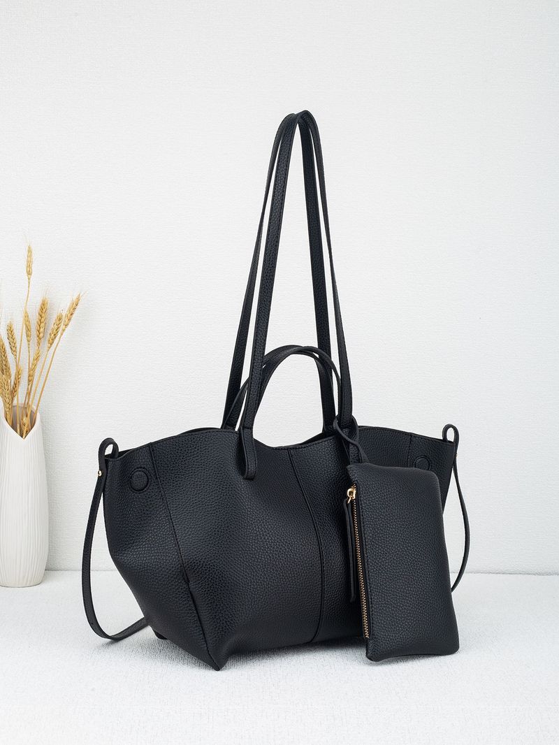 Elegante borsa tote da pendolare con mini borsa staccabile - Borsa a tracolla in pelle PU di alta qualità per donna, spaziosa borsa da lavoro e da viaggio in nero e marrone chiaro_voghion.com