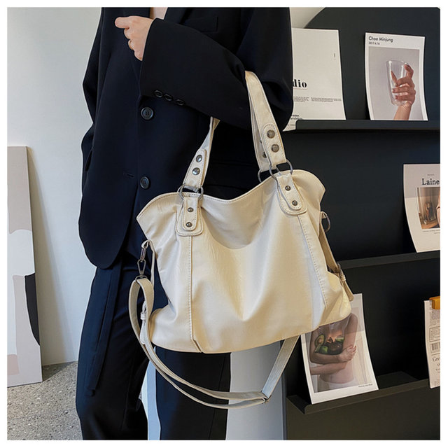 Big Black Shoulder Bags for Women Large Hobo Shopper Bag Solid Color Quality Soft Leather Crossbody Handbag Lady Travel Tote Bag_voghion.com