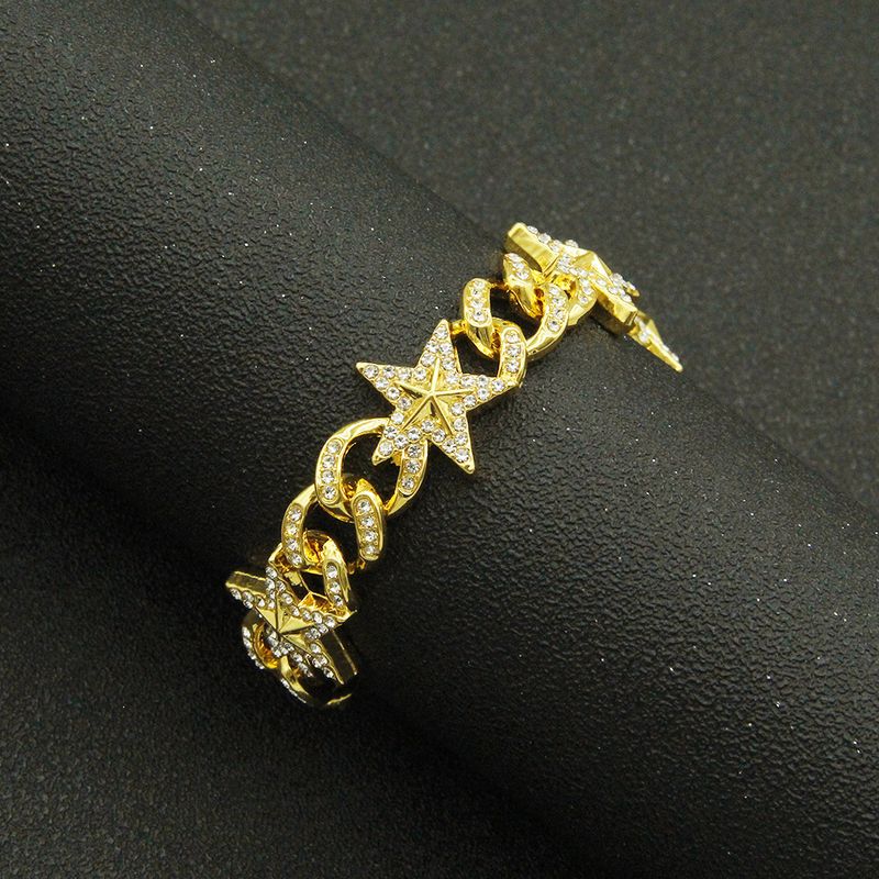 Bracciale da uomo alla moda con catena cubana a forma di stella 3D con diamanti, stile street cool_voghion.com