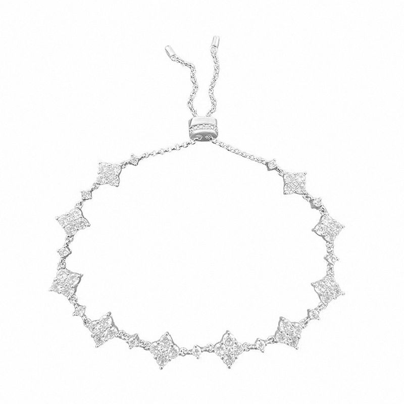 Braccialetto regolabile a forma di cuore placcato in platino a strati con quadrifoglio portafortuna, in rame bianco brillante per donna_voghion.com