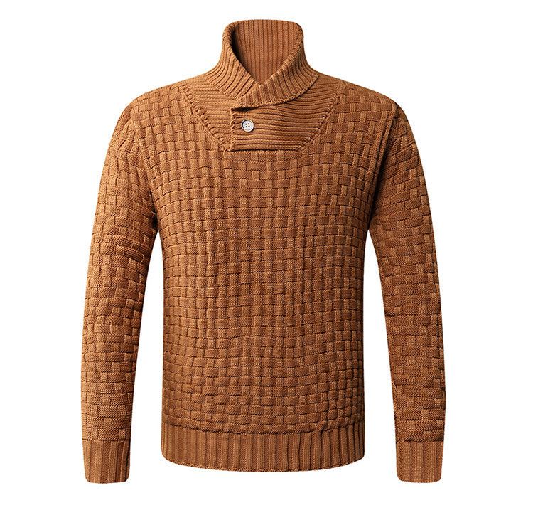 Suéter casual masculino de malha - Pulôver de inverno com caimento solto e gola xale, mistura de lã de coelho lavável à máquina_voghion.com