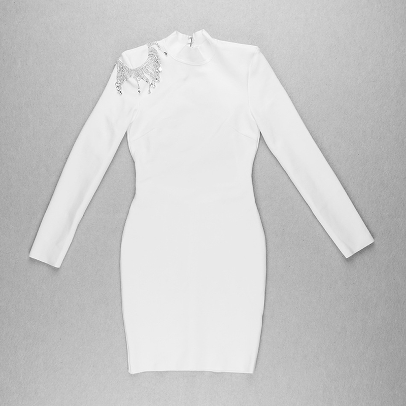 Sexy rückenfreies Kleid mit Perlenkette, langärmliger kurzer Rock_voghion.com