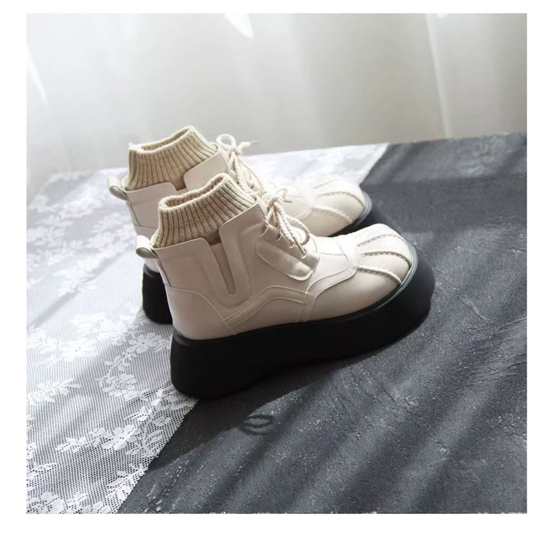 Botas martin de cabeça de concha para mulheres 2023 novo outono e inverno aumentar sola grossa combinando botas curtas de lã tubo meias botas de tornozelo alto_voghion.com