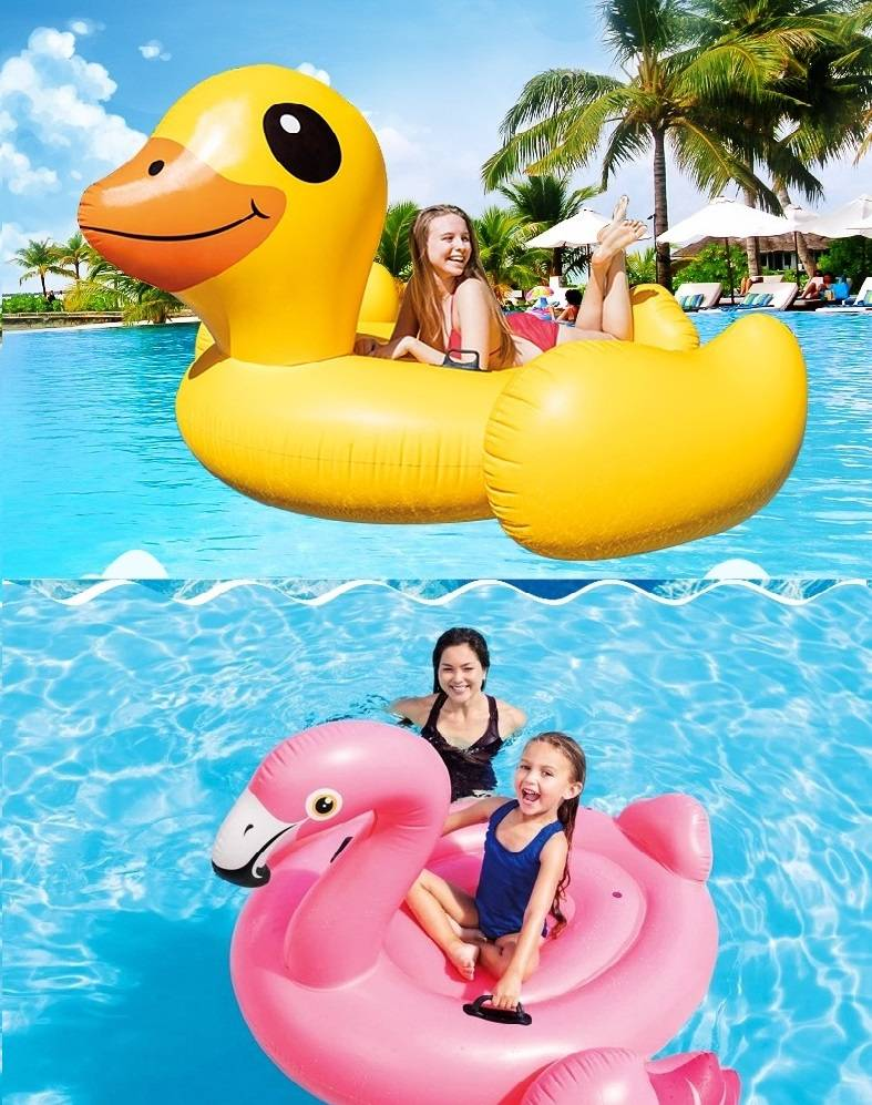 Cojín inflable de aire con forma de animal, balsa flotante, silla reclinable, cama flotante sobre el agua, anillo flotante para adultos y niños, pato amarillo, unicornio, flamenco._voghion.com