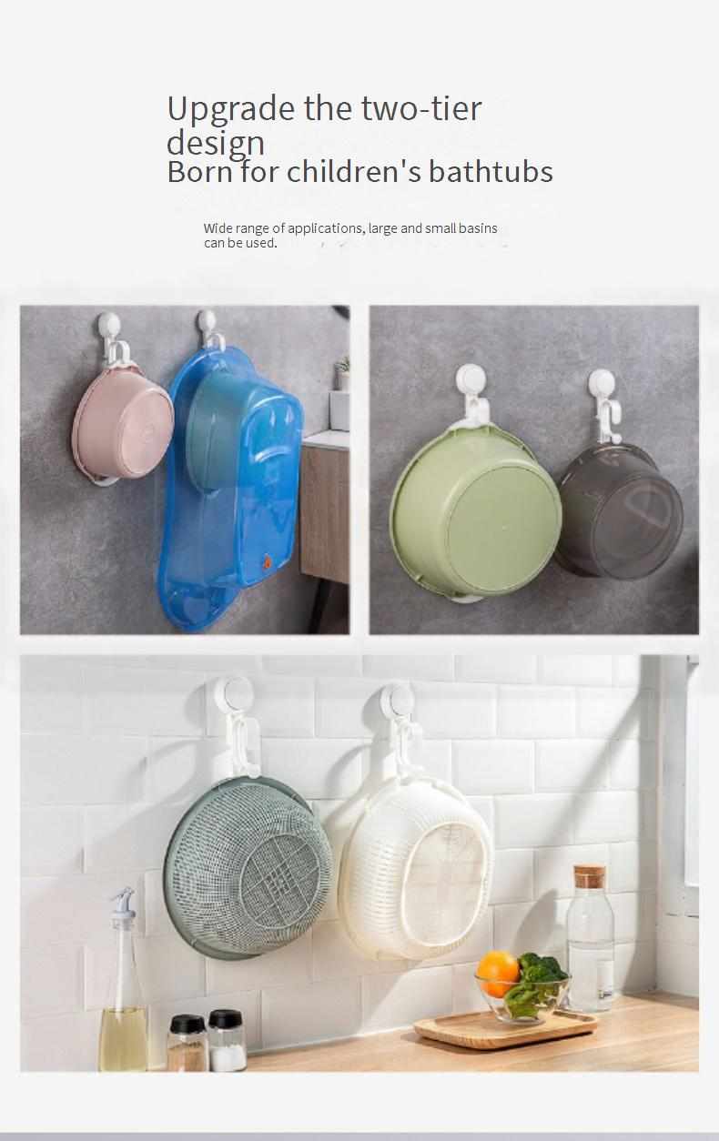 Waschbeckenhalter fürs Badezimmer – Saugnapf-Wandhalterung ohne Bohren (faltbar und verstellbar, passend für Eimer und Schüsseln für Babybadewannen – starker Klebstoff)_voghion.com