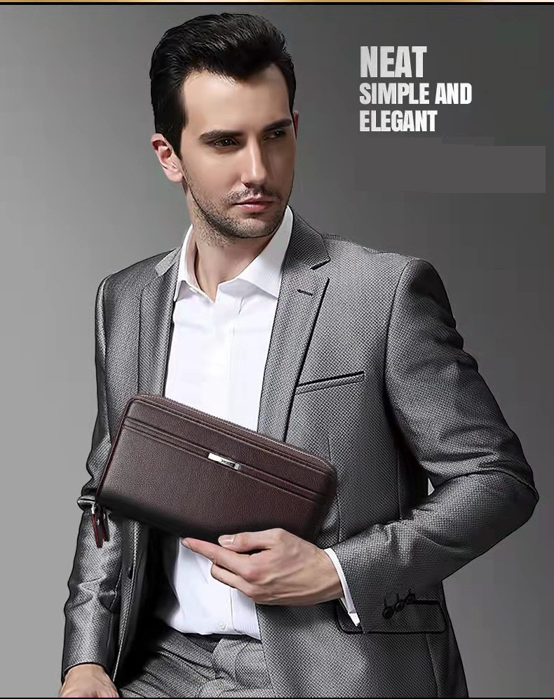 Herrentaschen, mehrere Kartenfächer, Herren-Clutch, Doppelreißverschluss, große Kapazität, Herren-Business-Clutch, Herren-Kartenhalter mit Clip_voghion.com