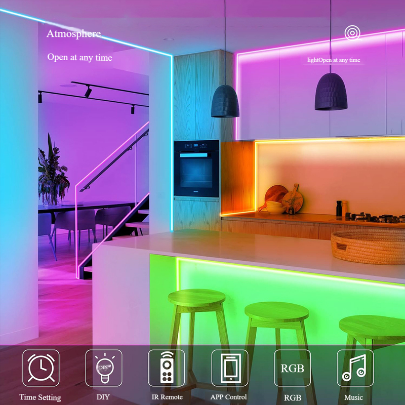 Juego de tiras de luces LED de 24 V, autoadhesivas, 3535 RGB, con música y Bluetooth, 44 teclas_voghion.com